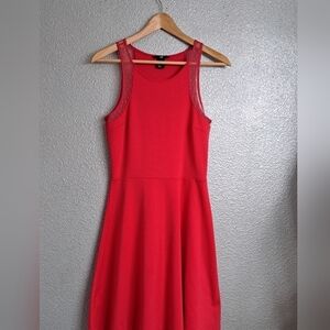 H&M Dark Pink Skater/Swing Dress With Pink Lace Sleeveless Trim   Size S